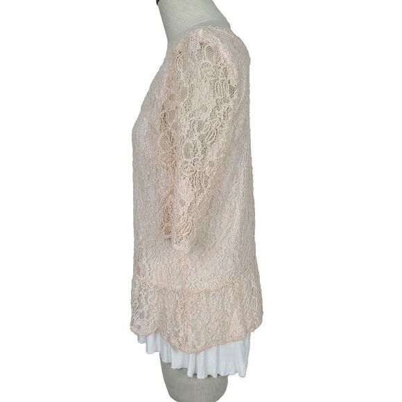 Deletta Anthropologie Top L Beige Embroidered Lace‎ Layered Peplum Blouse - Picture 4 of 8